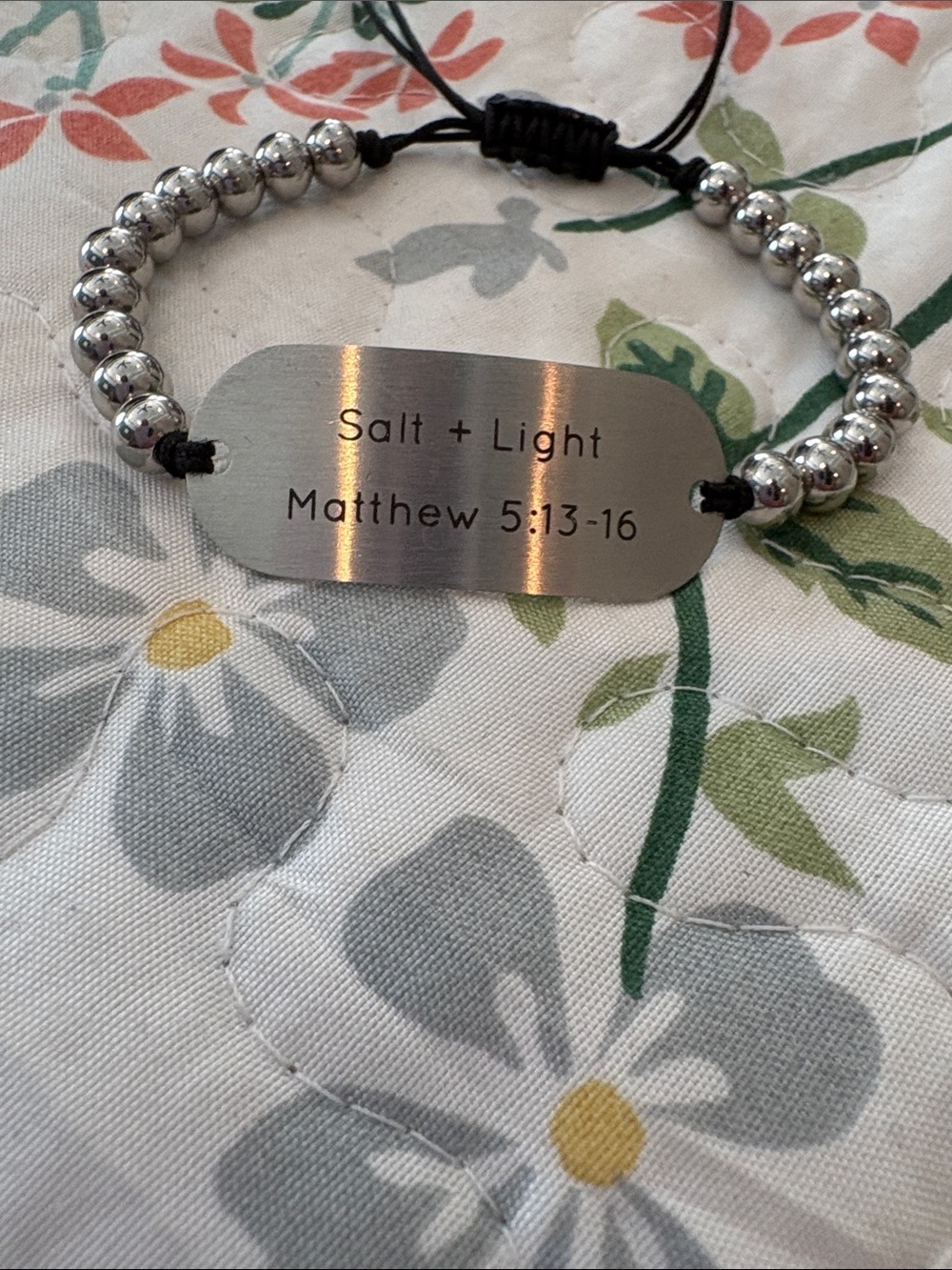 Silver Beaded "Salt + Light" Scripture Bracelet-customized